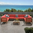 thumbnail image 4 of GDF Studio Emma Outdoor 9 Seater Acacia Wood Sectional Sofa Set, Teak and Beige, 4 of 12