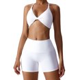 thumbnail image 6 of IBTOM CASTLE Workout Sets for Women 2 Piece Twist Front Halter Sports Bras High Waist Biker Shorts Exercise Gym Yoga Outfit White, 6 of 6