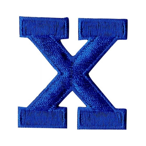 Alphabet Letter - X - Color Royal Blue - 2" Block Style - Iron On Embroidered Applique Patch