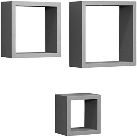 Decorative Item Set - Sorbus Floating Square Shelves - Cube/Square Frame Design for Photos, Decorative Items, and Much More ( Set of 3, Grey)
