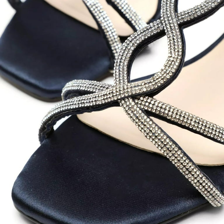 XYD Women's Crystal Low Heel Sandals Square Open Toe Strappy Flats