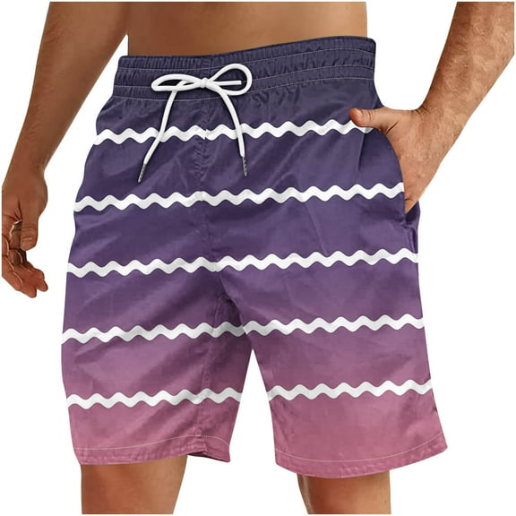 Jalioing Men's Beach Shorts Lightweight Elastic Waist Drawstring Striped Shorts Summer Casual Shorts with Pocket