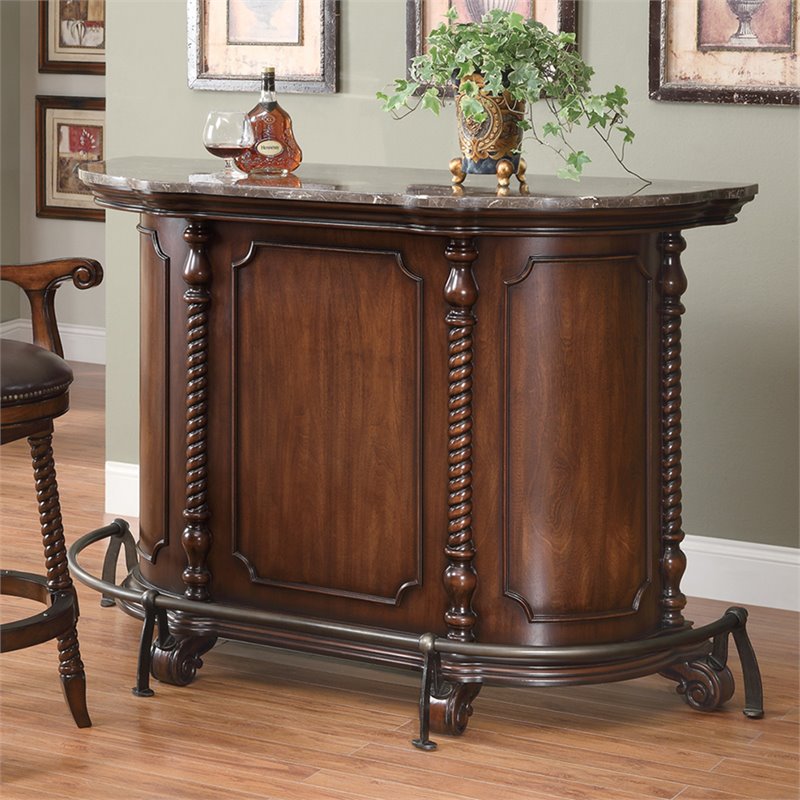 BOWERY HILL Marble Top Home Bar in Warm Brown