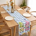thumbnail image 3 of Table Runner 90 Inches Long for Kitchen Dining, Spring Floral Gnomes Dresser Scarf Farmhouse, Dining Table Decorations for Wedding/Parties, Watercolor Flowers Butterflies Blue Plaid 13 x 90 In, 3 of 8