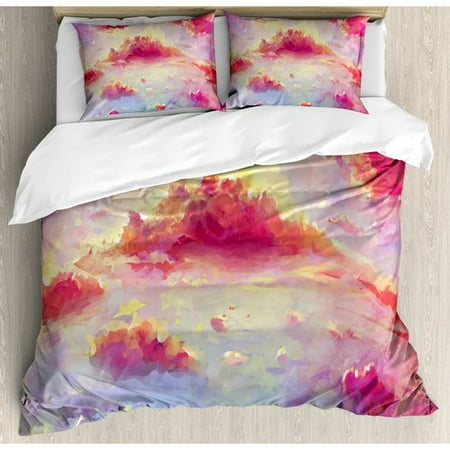 Ambesonne Vibrant Illustration Of Clouds Scenic Sunset Fluffy