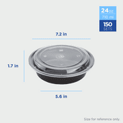 Karat [150 Pack - 24oz] Reusable Microwavable Meal Prep Containers with Lids | Black Round Plastic Food Containers (IM-FC4024B)