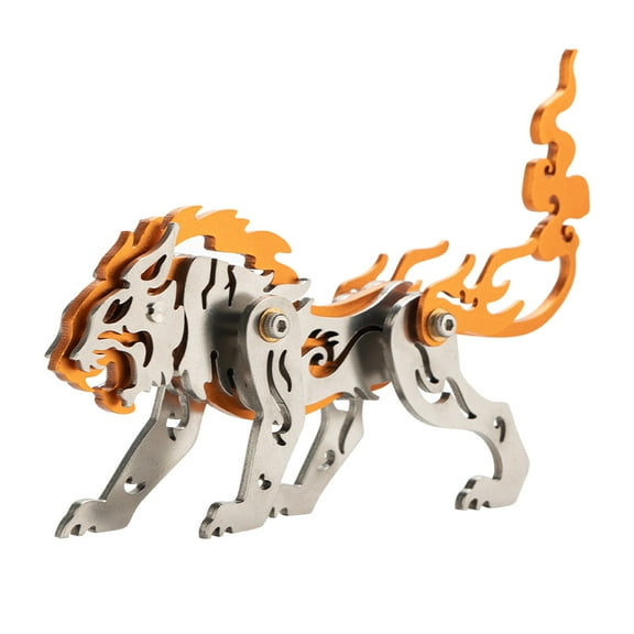 3D Metal Puzzle for Adults & Teens, 100PCS DIY Mechanical Zodiac Tiger Aluminum & Copper Assembly Kit, Creative Desktop Ornament Gift for Enthusiast (Orange)