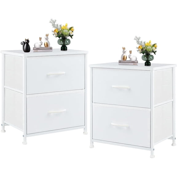 edx Nightstands Set of 2 with 2 Storage Drawers - Side Table for Bedroom, Living Room, Closet, College Dorm, 20" Height, White