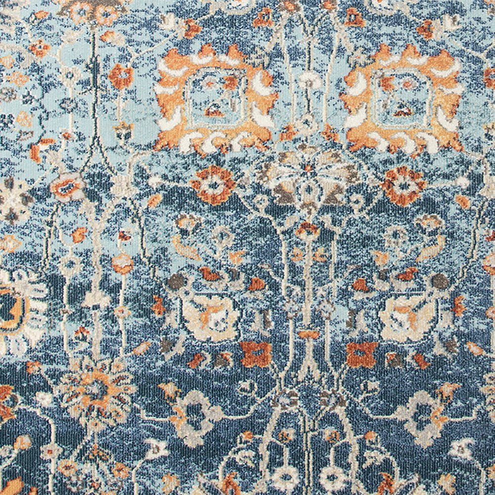 HomeRoots 9' X 12' Blue And Orange Floral Stain Resistant Indoor Outdoor Area Rug