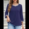 thumbnail image 4 of Blusas de 3/4 para Mujer, Elegantes, Informales, con Cuello Redondo, Holgadas y A , para Azul Agua S, 4 of 9