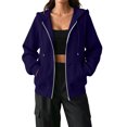 thumbnail image 2 of Zip Up Hoodie Women Oversized Lightweight Casual Fall Fleece Jackets Long Sleeve Drawstring Light Cute Baggy Full Zip Hooded Sweatshirt with Pockets Navy M, 2 of 7