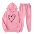 thumbnail image 2 of Womens 2 Piece Outfits Matching Sets Sweatsuit Hoodie Heart Print Sweatshirts with Sweatpants Tracksuits Fall Clothes (M, Pink 02), 2 of 2