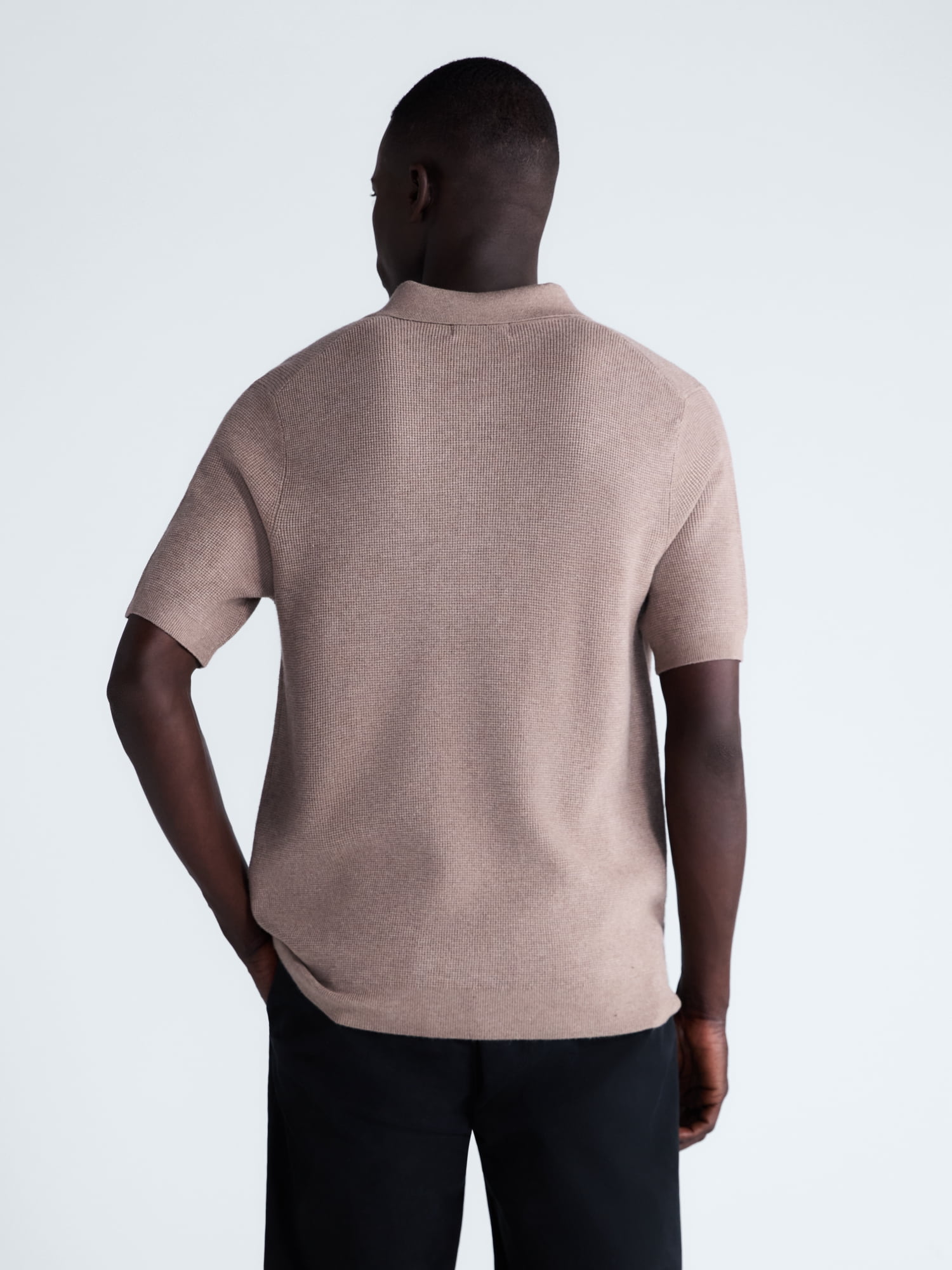 Free Assembly Men's Textured Polo Sweater with Short Sleeves, Lightweight, Sizes XS-3XL