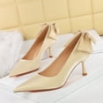 thumbnail image 2 of Women Pointed Toe High Heel Stiletto Pumps 6.5CM Satin Pump Bow Wedding Evening Party Court Shoes, 2 of 7