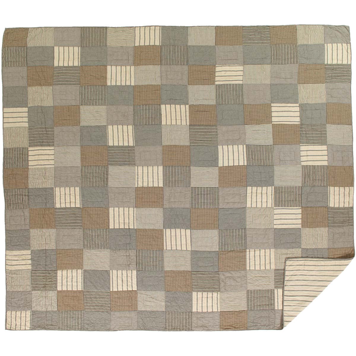 Charcoal Grey Farmhouse Bedding Miller Farm Charcoal Cotton Pre-Washed Patchwork Chambray Luxury King Quilt