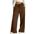 thumbnail image 2 of Womens Cotton Wide Leg Pants for Women Elastic Waisted Solid Loose Drawstring Joggers Sweatpants with Pockets (X-Large, Coffee), 2 of 7