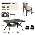thumbnail image 6 of Magic Union 7 Pieces Outdoor Dining Set, Cast Aluminum Retro Patio Dining Set Includes 59" Rectangular Dining Table with Umbrella Hole and 6 Stackable Dining Chairs with Khaki Cushions for Garden Yard, 6 of 9