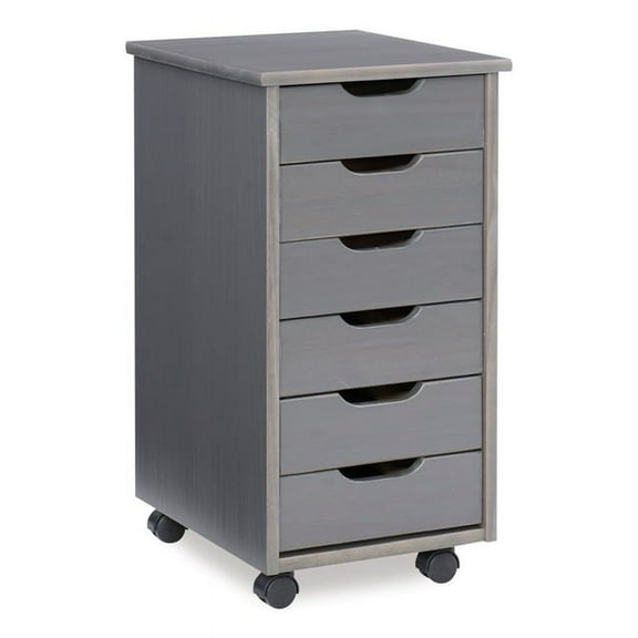 Linon Callie Six Drawer Rolling Storage Cart in Gray Wood