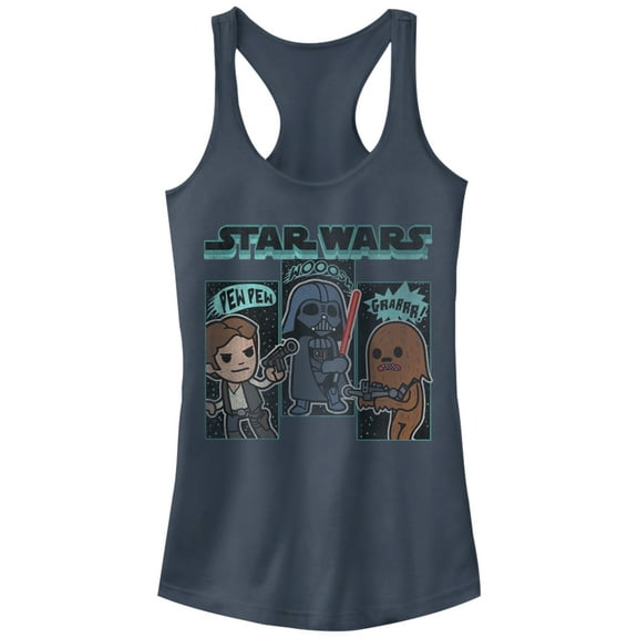 Junior's Star Wars Cartoon Sounds Racerback Tank Top Indigo Large
