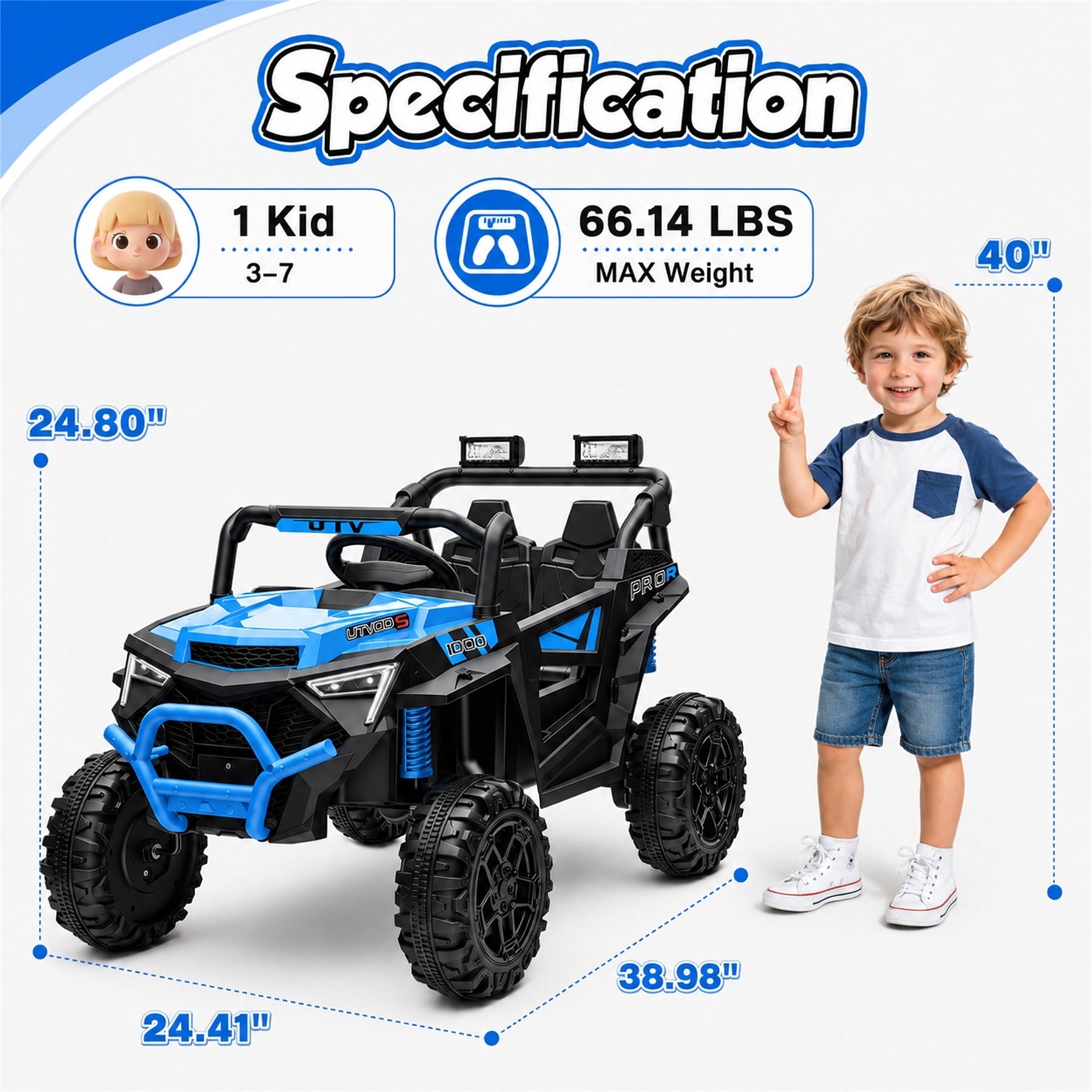 24V 400W Kids Ride On Electric UTV Car with Remote Control, Ride on Toys with Advanced Center Panel, Music, Bluetooth, LED Lights, Gift for Boys Girls 3+, Blue