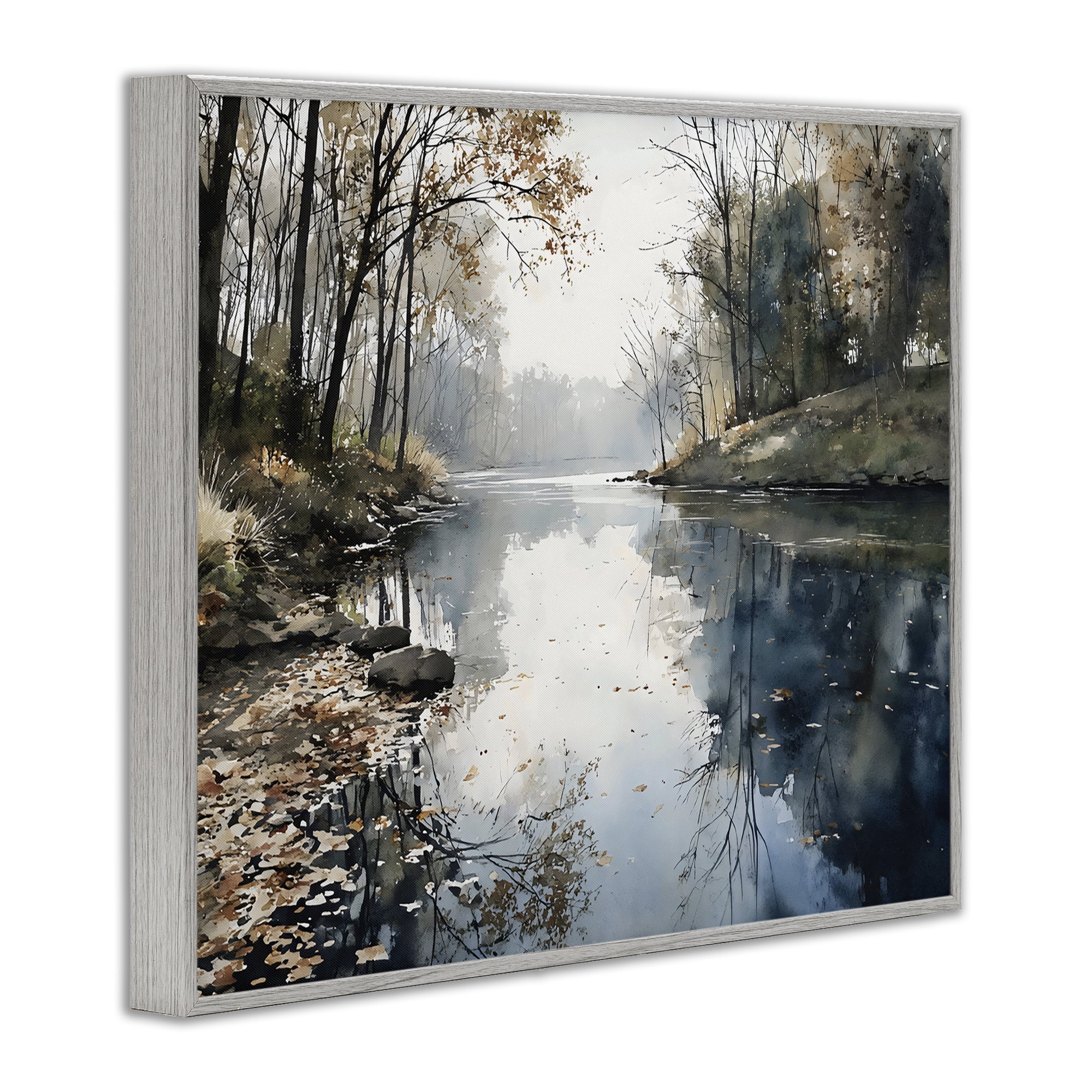 Stupell Industries Fall Lake Reflection Gray Framed Giclee Art, design by Franklyn Gregory