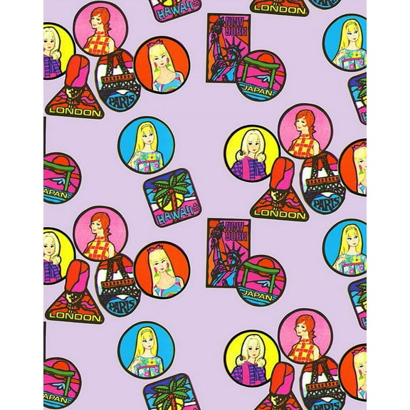 Barbie Travel Patches Removable Vinyl Wallpaper, Lavender