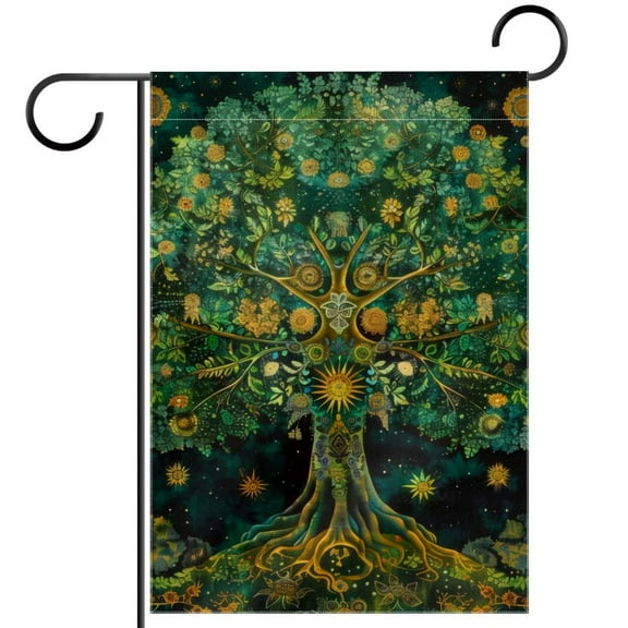 Aesthetic Nature Floral Plant Green Tree of Life Double Sided Garden Flag Decorative Weather Resistant Yard Flag, Large DIY Vertical Flag for Farmhouse Patio Lawn, 28x40 Inch