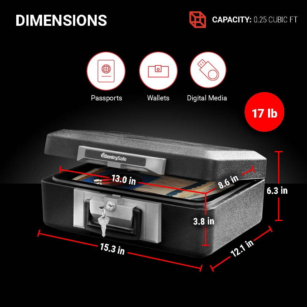 SentrySafe 1160 Fire-Resistant Box Safe with Key Lock 0.25 Cu. ft