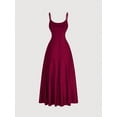 thumbnail image 2 of Burgundy Waist Ruched A-Line Slip Dress For Women, Tea-Length Summer Swing Dress, 2 of 4
