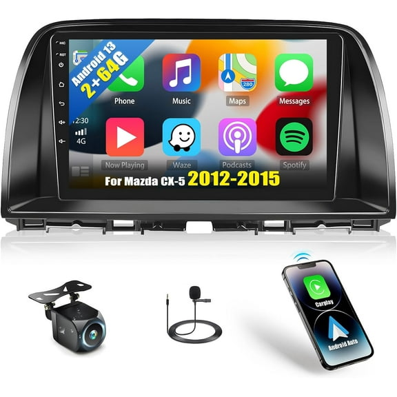 2G 64G Android 13 Car Stereo for Mazda CX-5 2012-2015 with Wireless Apple Carplay Android Auto,9" Touchscreen Car Radio with GPS Navigation,WiFi,Bluetooth,FM/RDS Radio,SWC,HiFi AHD Backup Camera