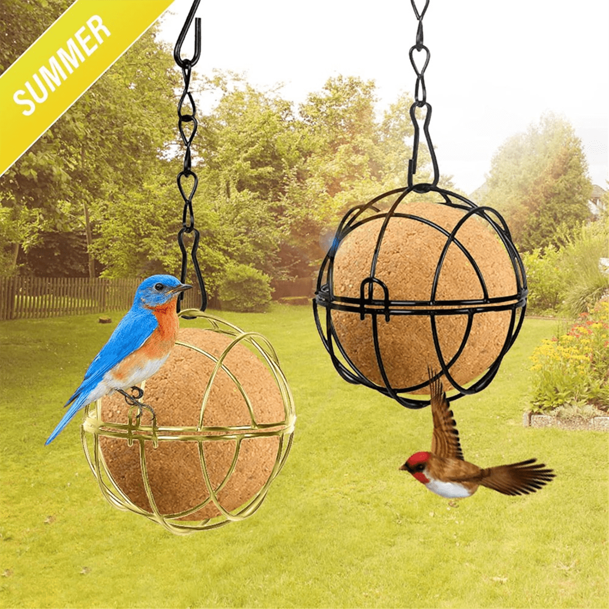 Lot 4 Mangeoires Oiseaux Rondes 7 Cm – Boules De Graisse Métal Noir – Avec Crochets S – Jardin Balcon