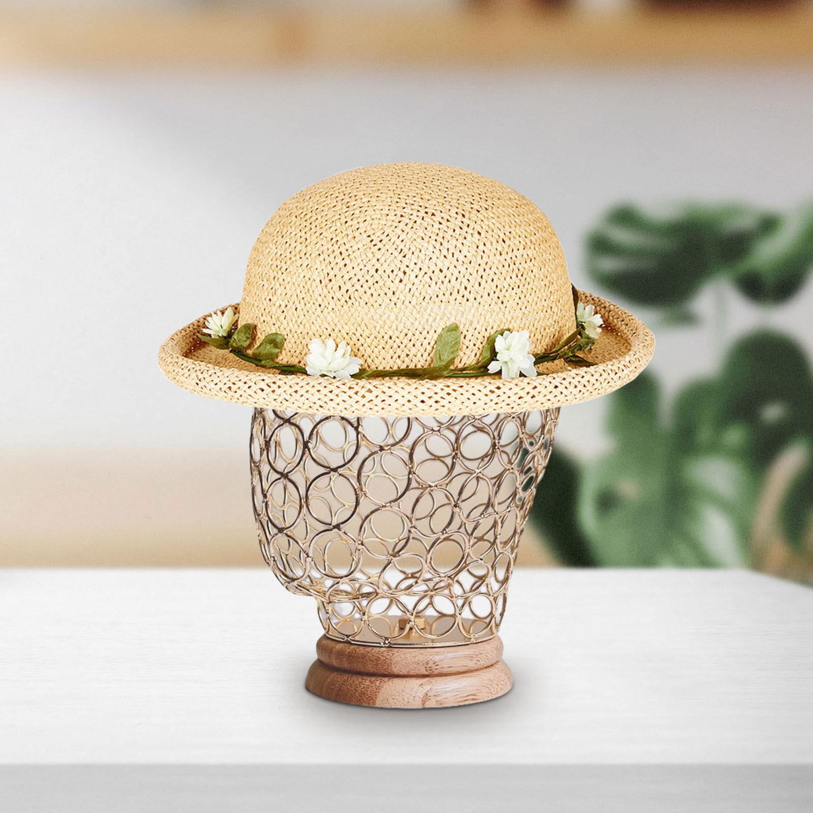 TOOYFUL , Holder with Wooden Base, Hat Display Stand, Metal Hollow Mannequin Head for Hats Jewelry Headphones s Gold