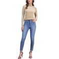 thumbnail image 2 of INSPIRAR CHIC Blusa de Mujer de Manga Larga Cuello Mock Cuello de Tortuga de Terciopelo Elástico Talla S Albaricoque, 2 of 6