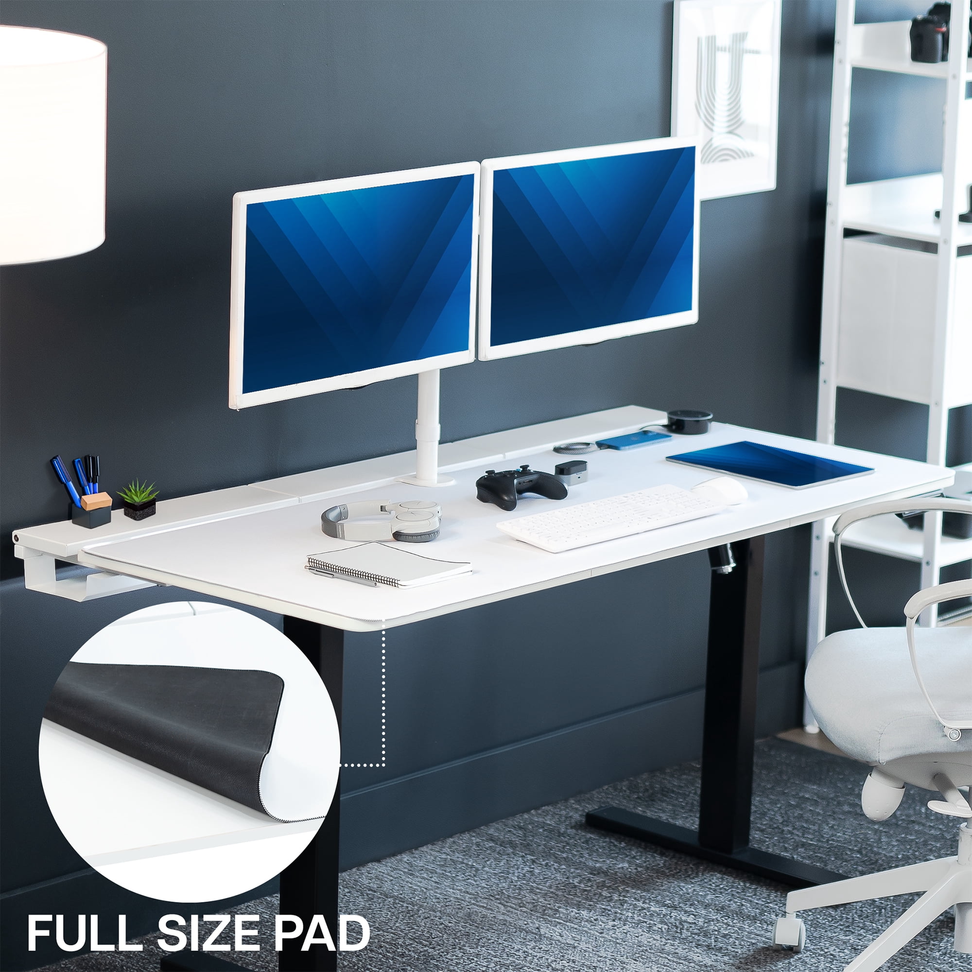 VIVO White 60" x 30" Concealed Cable Table Top w/ Pad for Standing Desk Frames