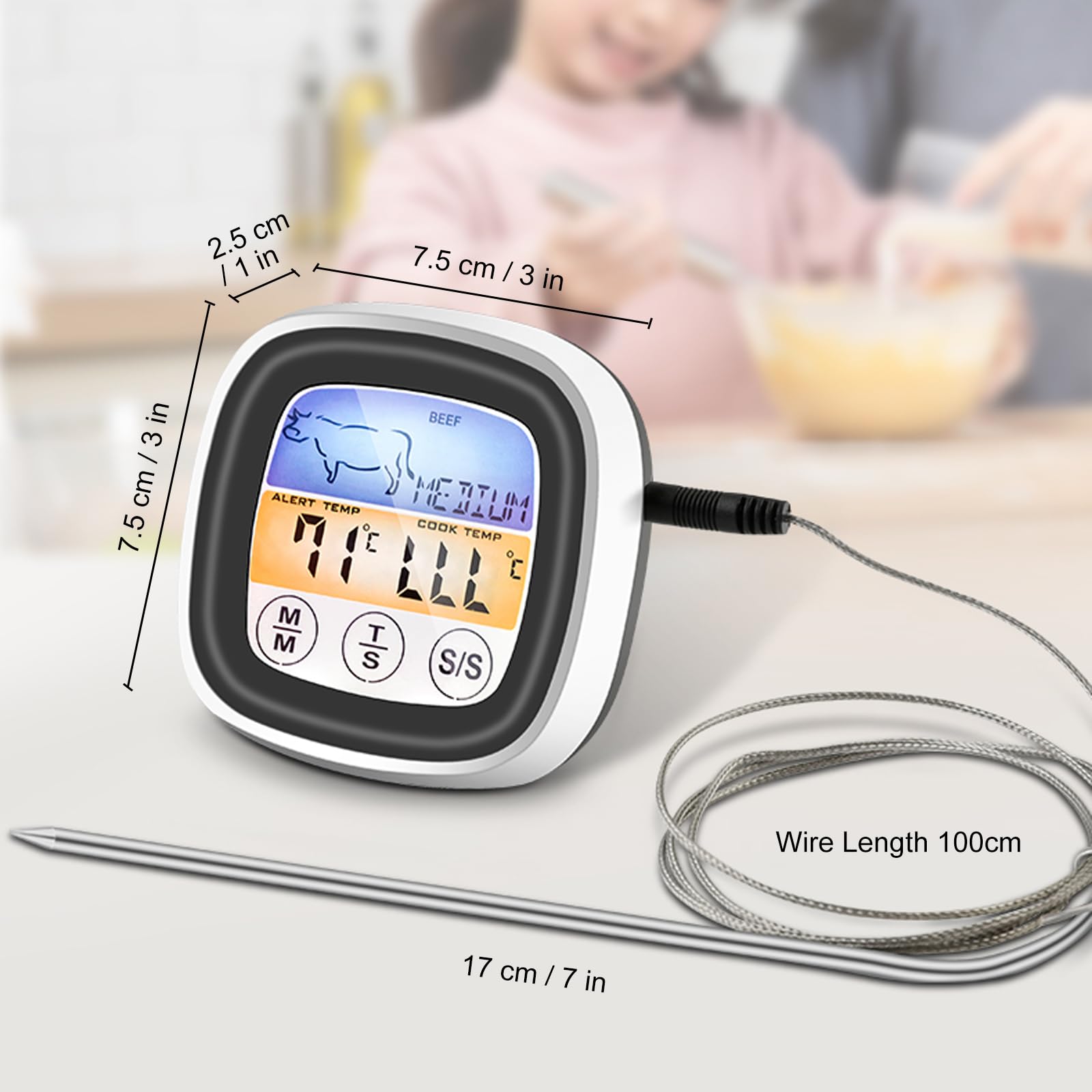 Digital Touchscreen Food Thermometer for Meat Poultry Fish Cooking in Frying Pan Smoker Oven BBQ Grill with Sensitive Color LCD Display Best Taste Results (Upgraded black version)