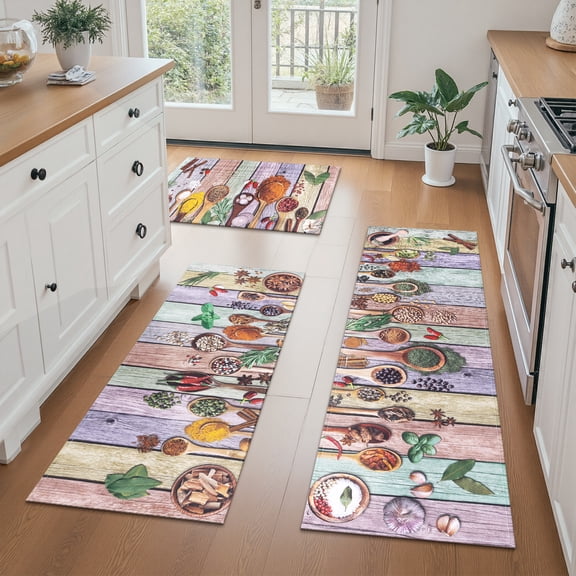 Findosom Spices Kitchen Rug Set of 3,Washable Non Slip Kitchen Mats for Floor with Full Rubber Backing Absorbent Comfort Standing Mats for Kitchen,Office,Home,Hallway,Colorful 19"x32" 19"x48" 19"x60"