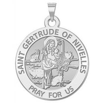 Saint Gertrude of Nivelles Religious Medal -  - 2/3 Inch Size of Dime, Sterling Silver