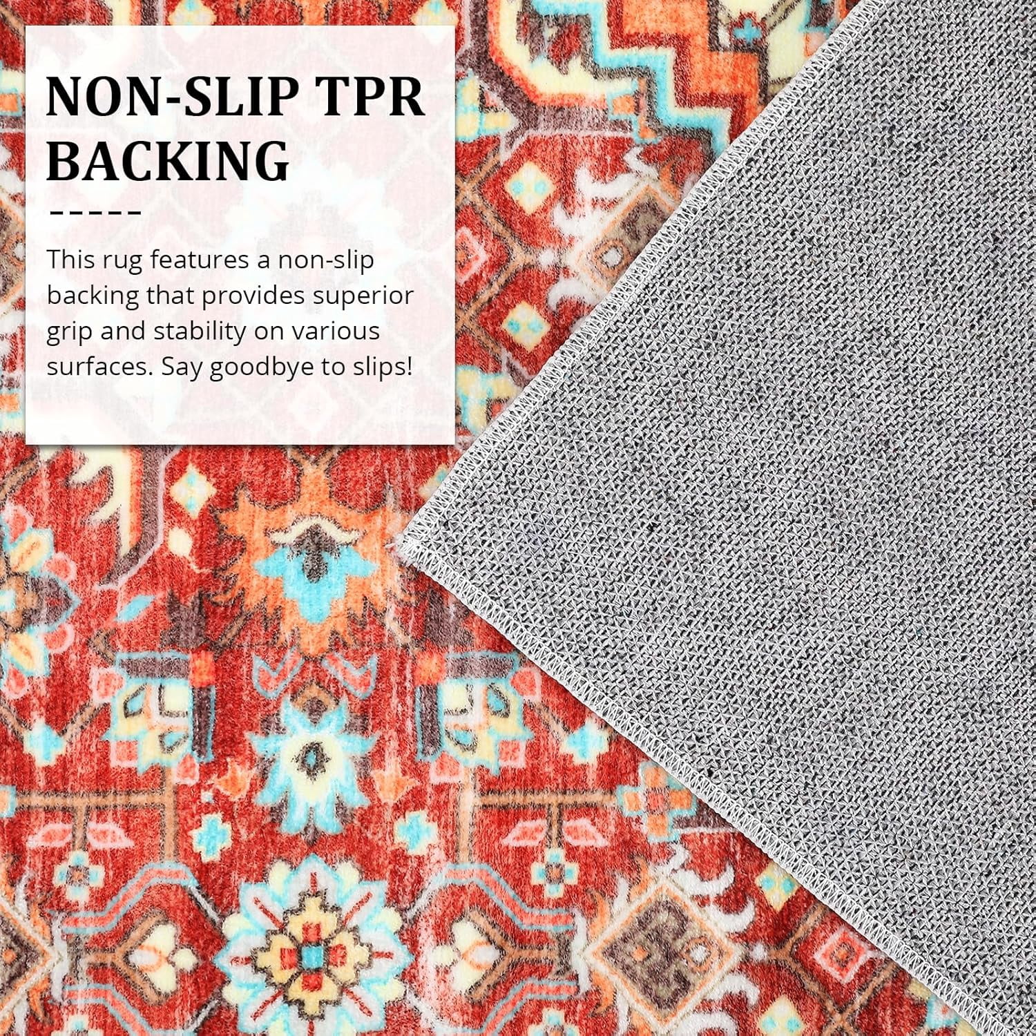 Tzou Persian Washable Rugs 6x9ft for Living Room(Red/Turquoise)