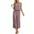 thumbnail image 3 of Cueply Women's Summer 2 Piece Outfits Lounge Sets Sleeveless Crop Top Wide Leg Cropped Pants with Pockets, 3 of 7