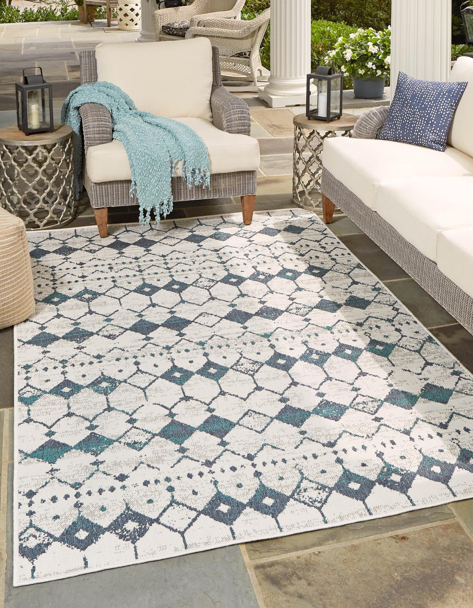 Rugs.com Outdoor Lattice Collection Rug – 6' x 9' Ivory Flatweave Rug ...