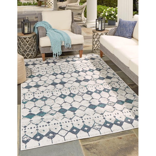 Rugs.com Outdoor Lattice Collection Rug – 6' x 9' Ivory Flatweave Rug ...