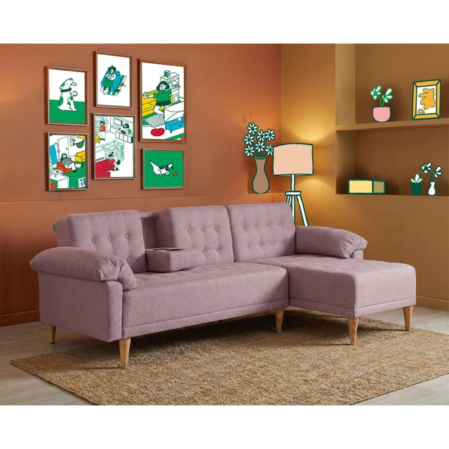 Sala Modular Reversible Makora Brunello Con Memory Foam, Color Palo De Rosa, Lino Respaldo Reclinable De 3 posiciones.