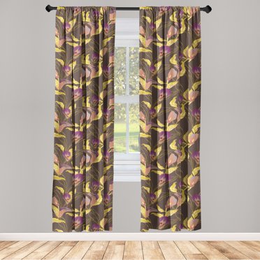 Plum Flowers Window Curtains, Vintage Design Dreamy Floral Boho Pattern with Modern Color Palette, Lightweight Decor 2-Panel Set with Rod Pocket, Pair of - 28"x95", Mustard Purple Umber, by Ambesonne
