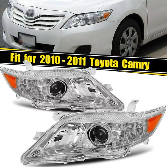 CCPAO Pair Headlights Reflector Compatible with 2010-2011 Toyota Camry Sedan 4-Door Chrome Clear