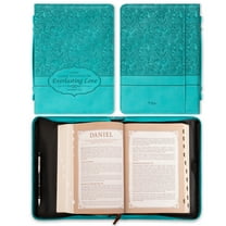 Turquoise Faux Leather Bible Cover for Women  Everlasting Love, Jeremiah 31:3  Zippered Bible Case Book Cover w/Handle