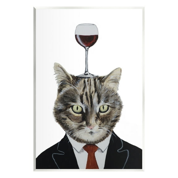 Stupell Industries Cat In Suit Wine Glass Animals & Insects Painting Unframed Art Print Wall Art