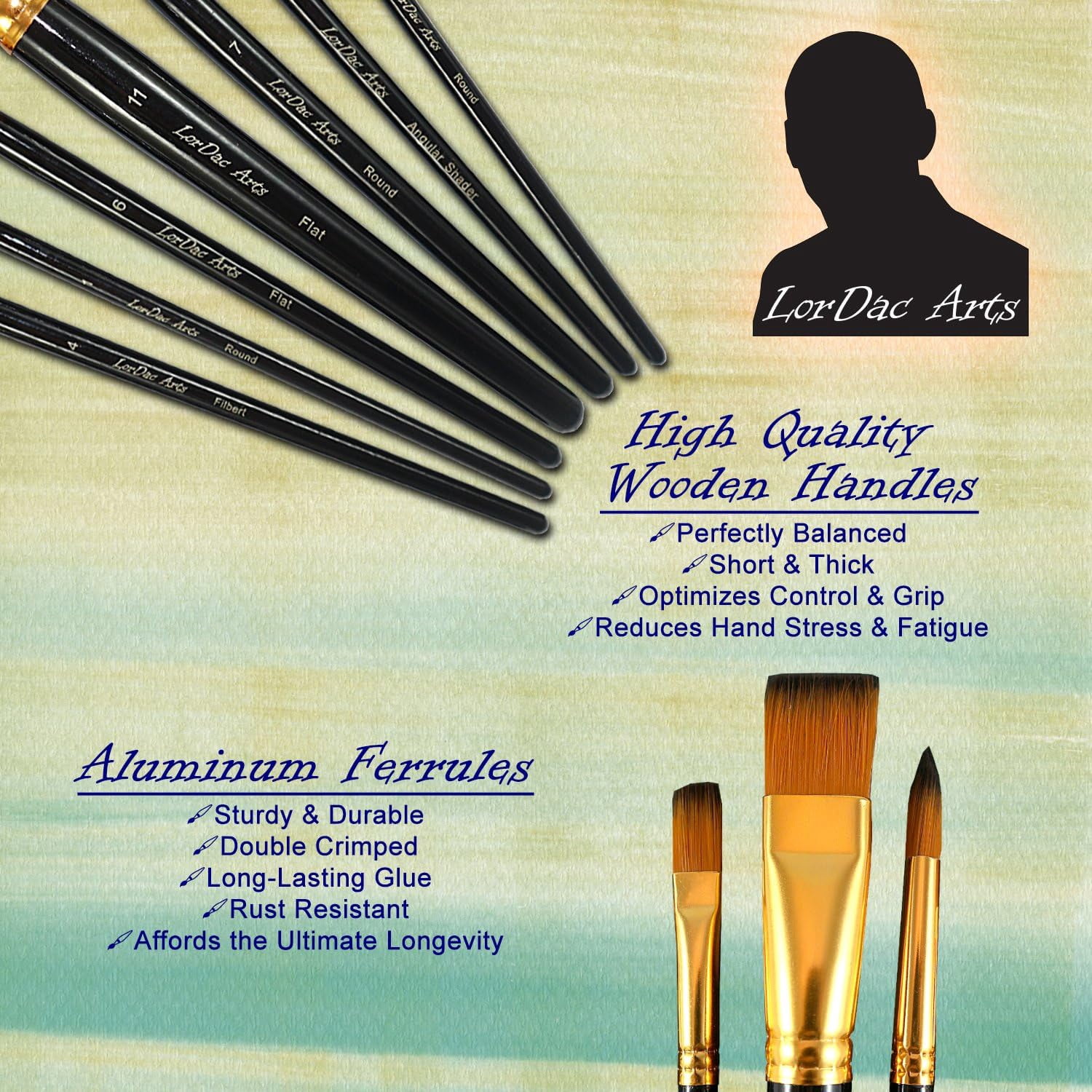 JJEAN-Paint Brush Set, 7 Artist Brushes for Painting with Acrylic, Gouache, Oil and Watercolor. Professional Art Quality on Canvas, Wood, Face and Models. Includes Carrying Case Travel Kit