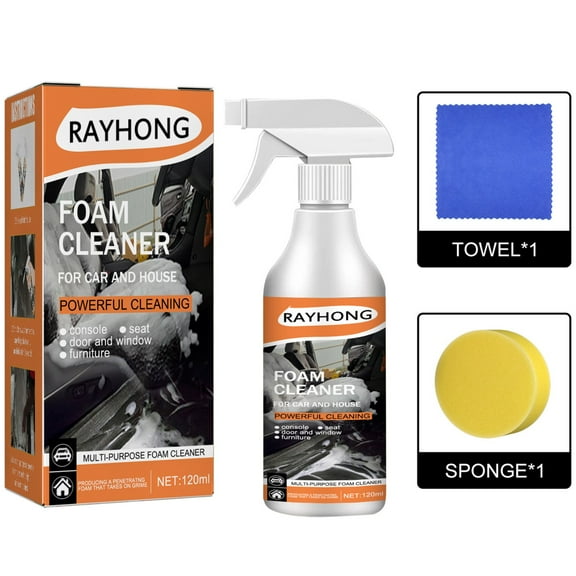 Car Foam Cleaner 120ml – Cleans Steering Wheel, Plastic & Fabric Seats – Interior Detailing Kit for Auto Stain Removal