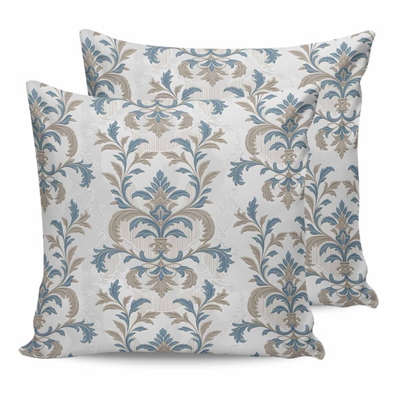 Pillow Covers 16x16 Set of 2, Blue Tan Flower Throw Pillow Covers Decorative Couch Cushion Cover, Abstract Vintage Ethnic Tribal Boho Microfiber Soft Square Pillowcases for Bedroom Living Room Sofa