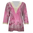 thumbnail image 6 of Womens Summer Tops 2026 Dressy Casual Boho Floral Printed 3/4 Sleeve Crochet V-Neck T-Shirts Cute Trendy Relaxed Fit Blouses, 6 of 6